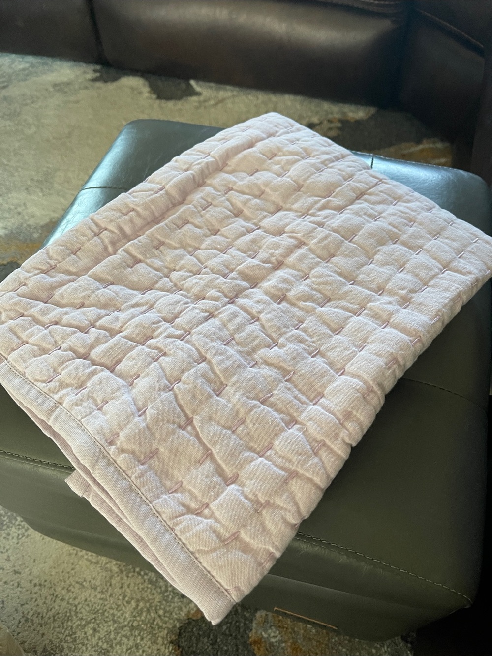 NWOT Quince European Linen Cotton Stitch Quilted Euro Sham, 26 X 26 (Orchid) - Picture 2 of 4
